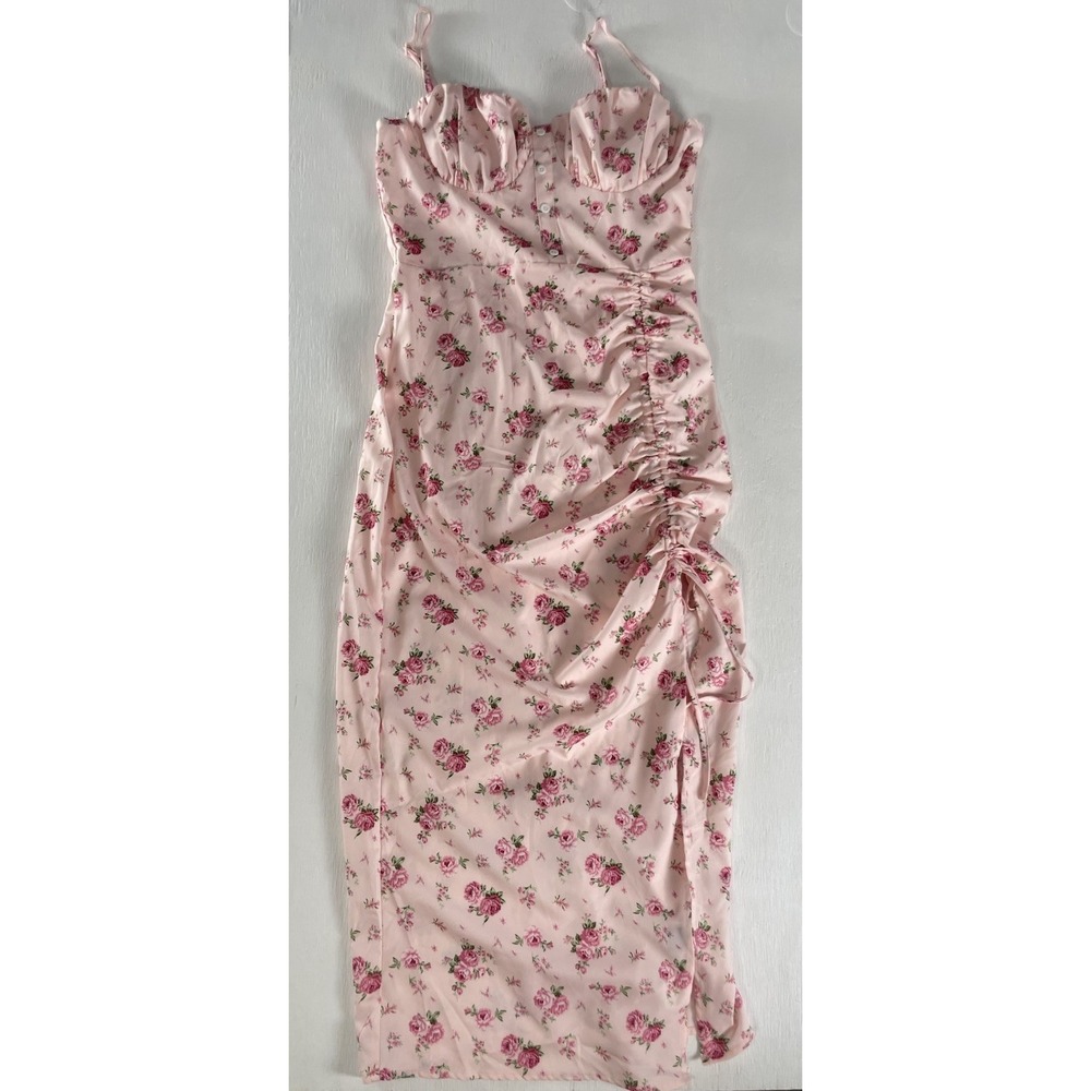 NEW SHEIN Teen Girl Floral Print Ruched Love Fancy Split Thigh Cami Dress SIZE M